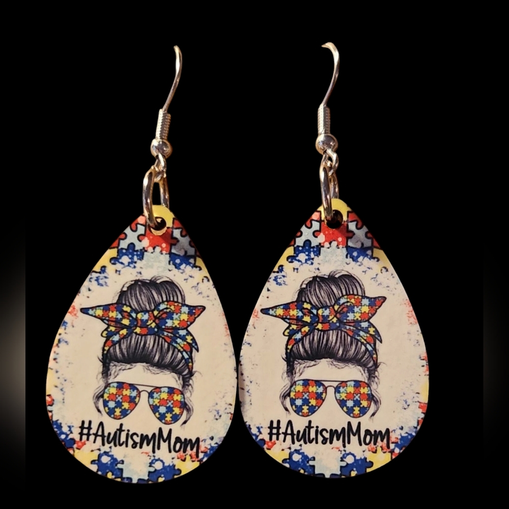 Autism Mom Teardrop Earrings - Picture 2 of 3